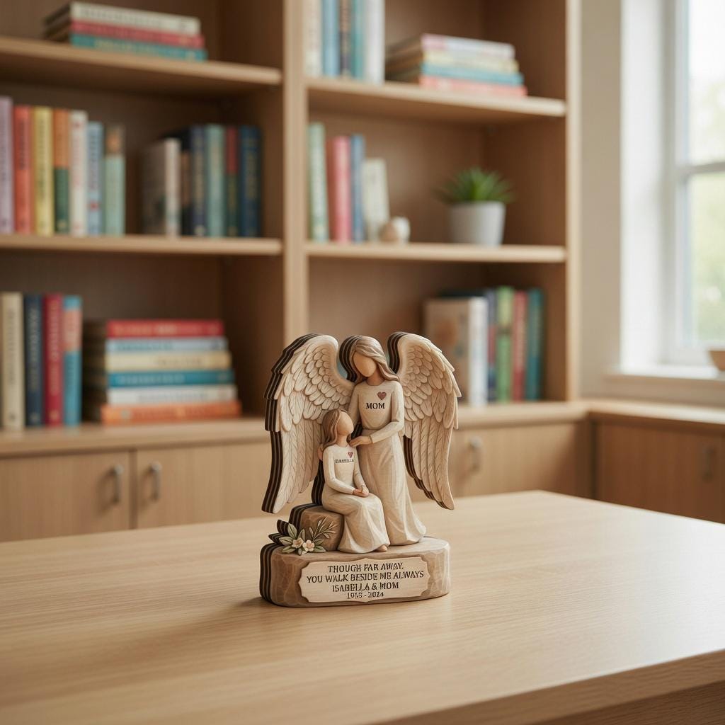Personalized Mother Daughter Angel Wooden Block, Memorial Gift for Loss of Mom, Custom Bereavement Sign, Sympathy Gift, Guardian Angel