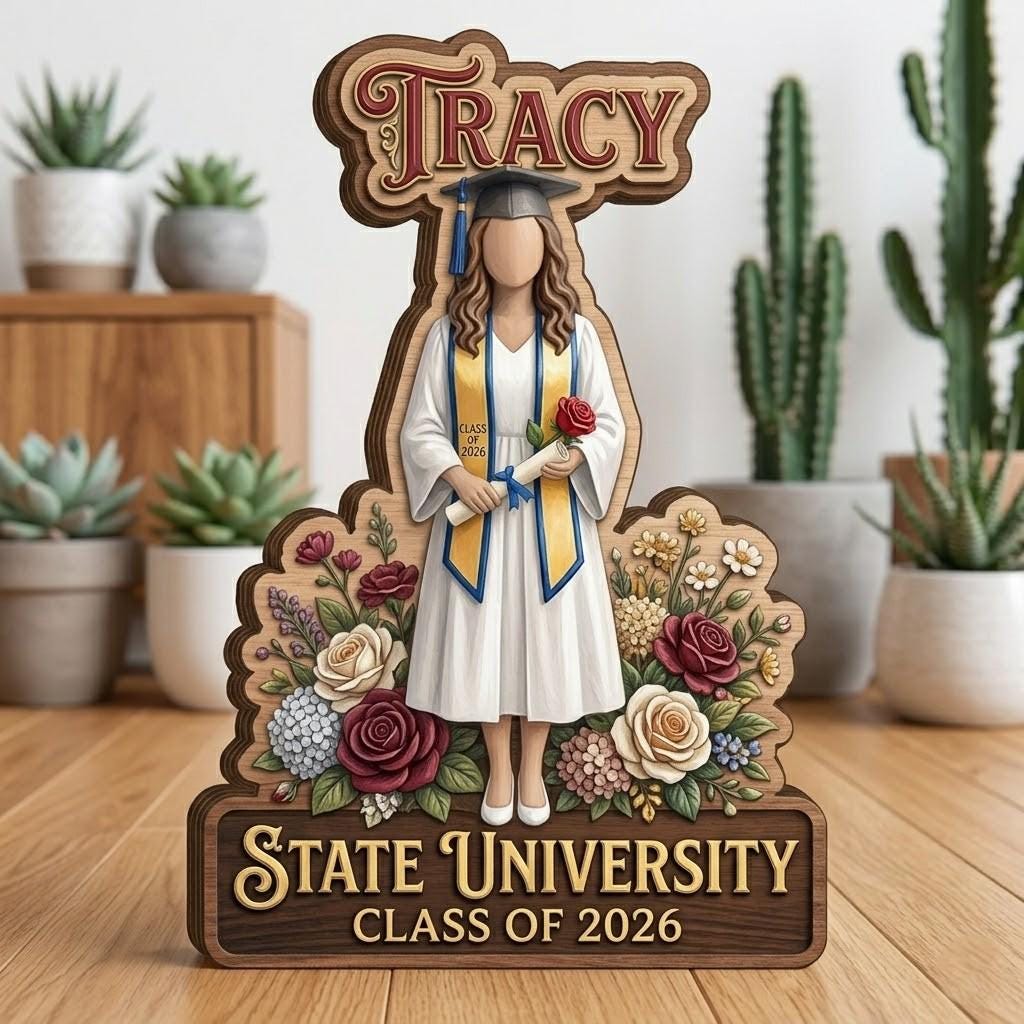 Custom Graduation Wooden Block, Class of 2026 Gift, Personalized University Grad Plaque, Senior 2026 Keepsake, Graduation Gift for Daughter