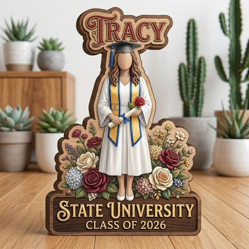 Custom Graduation Wooden Block, Class of 2026 Gift, Personalized University Grad Plaque, Senior 2026 Keepsake, Graduation Gift for Daughter