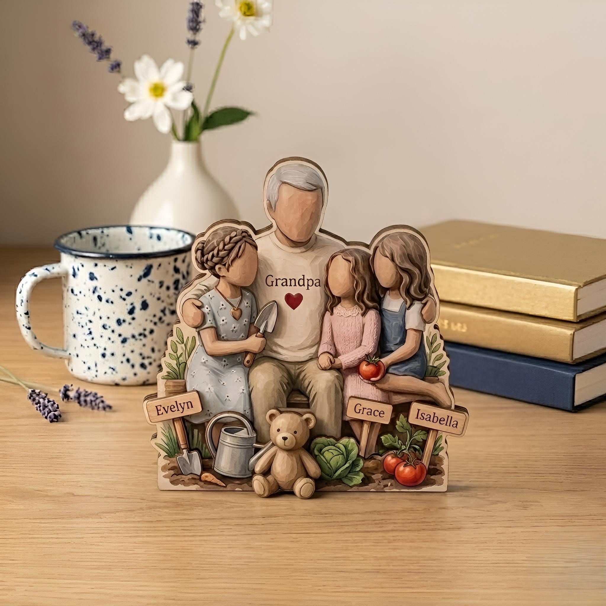 Personalized Grandpa's Garden Wooden Block, Custom Grandkids Name Sign, Gift for Grandfather, Garden Themed Family Decor, Papa Birthday Gift