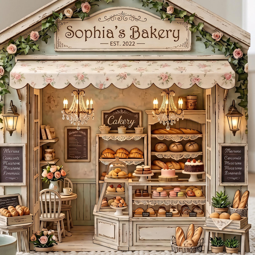 Personalized Bakery Wooden Block, Custom Shopfront Decor, Mini Bakery House Sign, Kitchen Decor, Gift for Baker