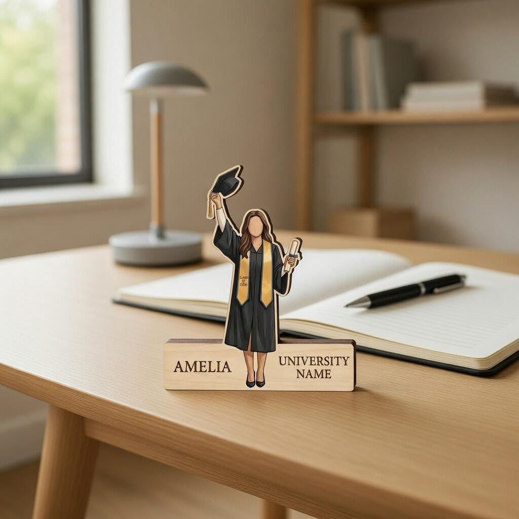Personalized Graduation Wooden Block, Custom Graduate Name Sign, Class of 2026 Gift, 3D Wood Layered Desk Decor, University Grad Keepsake