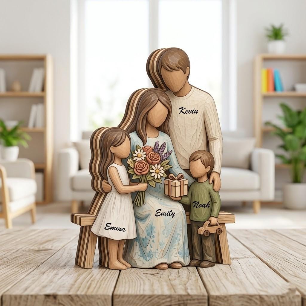 Personalized Family Wooden Block, Custom Name Family Gift, 3D Wood Layered Figurine, Mother's Day Gift, New Home Decor, Custom Family Sign