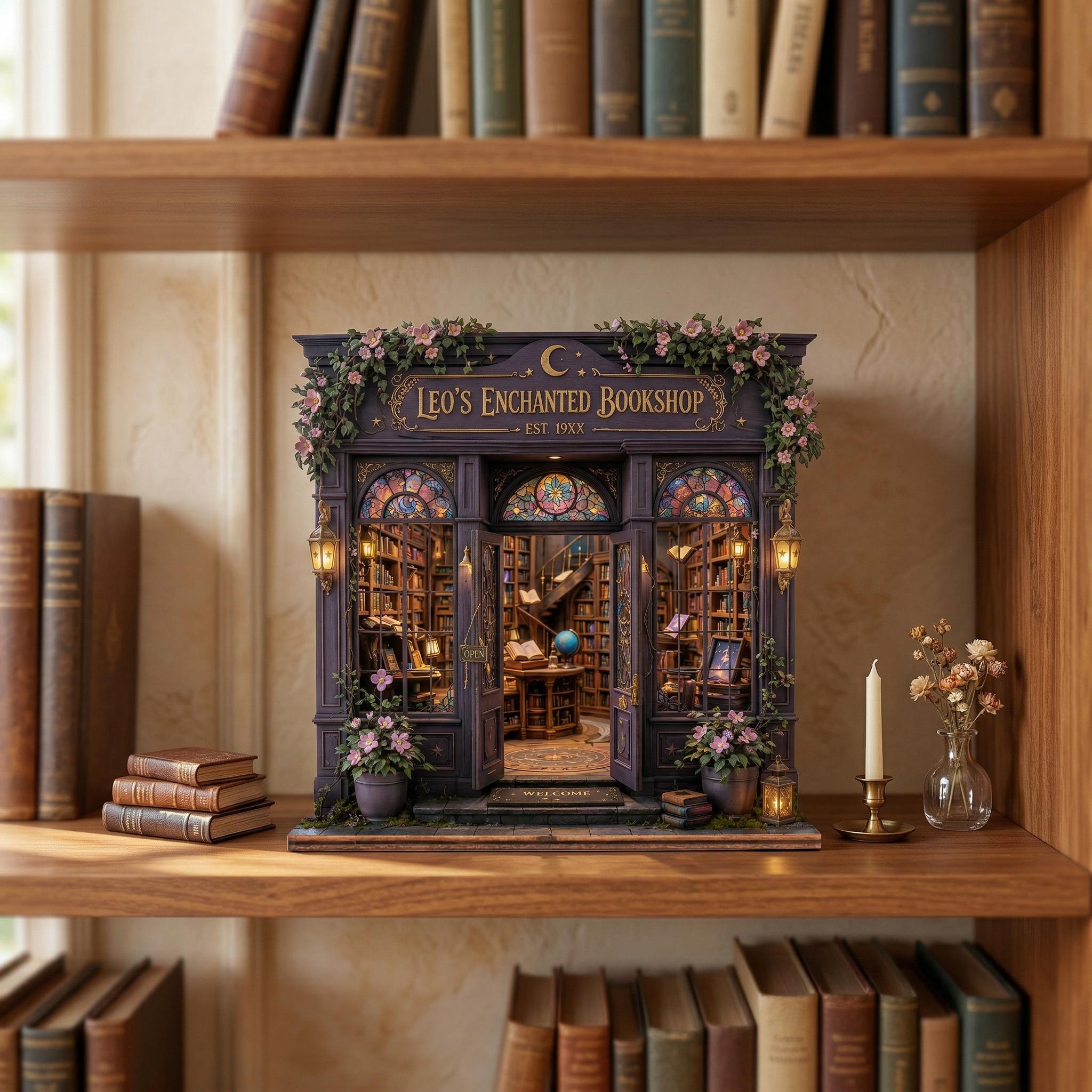 Personalized Layered Wood Mini Enchanted Bookshop Decor – Personalized Gift for Booklover
