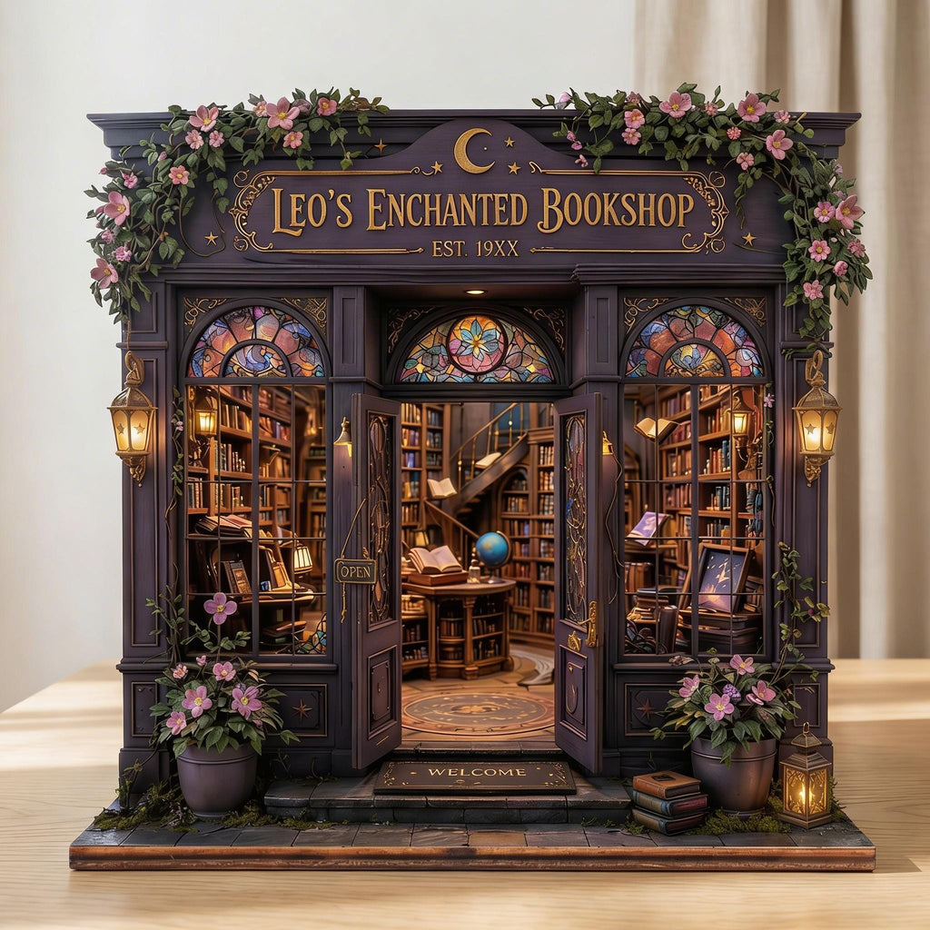 Personalized Layered Wood Mini Enchanted Bookshop Decor – Personalized Gift for Booklover