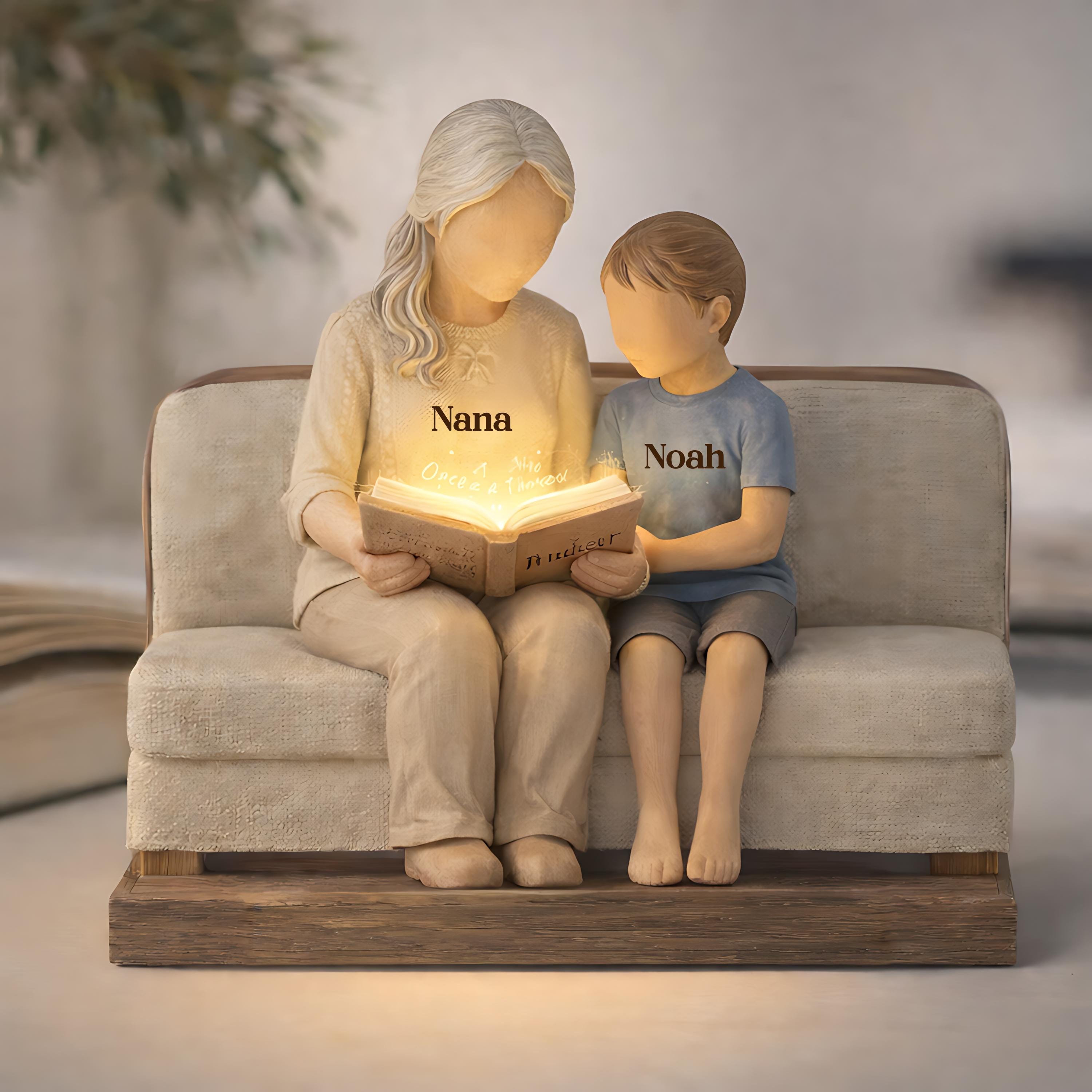 Personalized Grandma Wooden Block, Custom Grandkids Names Gift, Grandma Reading with Kids Keepsake, Mother's Day Gift For Grandma Nana Gigi