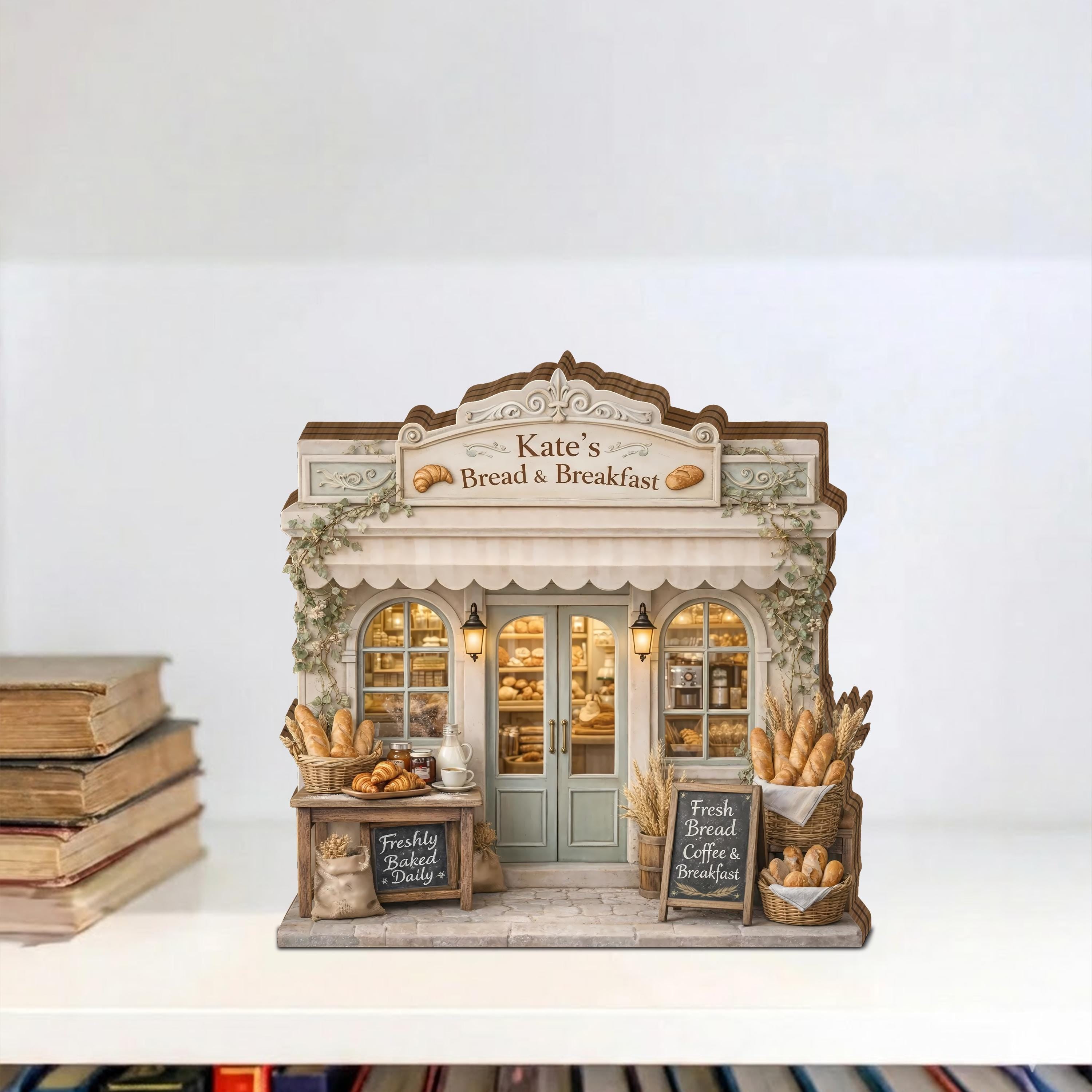 Personalized Bread & Breakfast Shop Wooden Block, Personalized Bakery Storefront Decor, Rustic Kitchen Display Gift, Shelf Decor