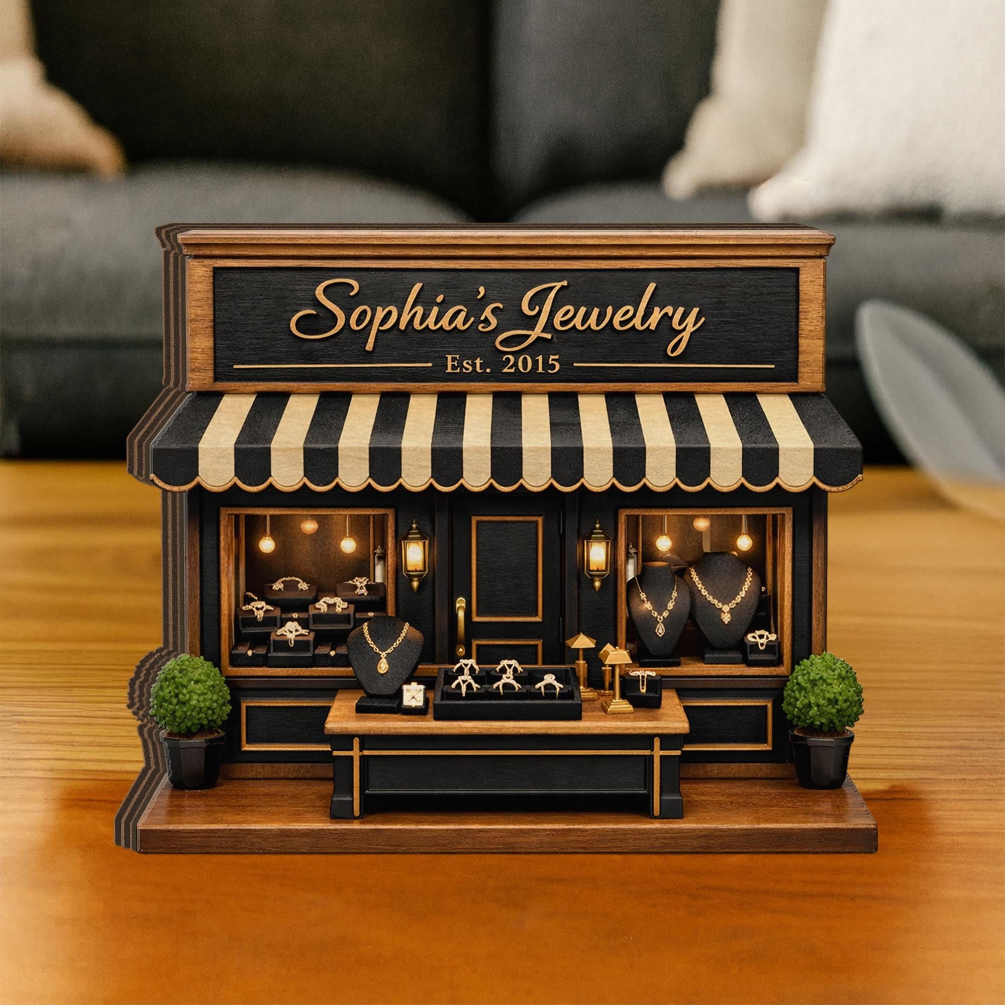 Personalized Jewelry Store Wooden Block, Custom Boutique Shop Sign, Mini Storefront Decor, Jewelry Lover Gift, Small Business Owner Gift