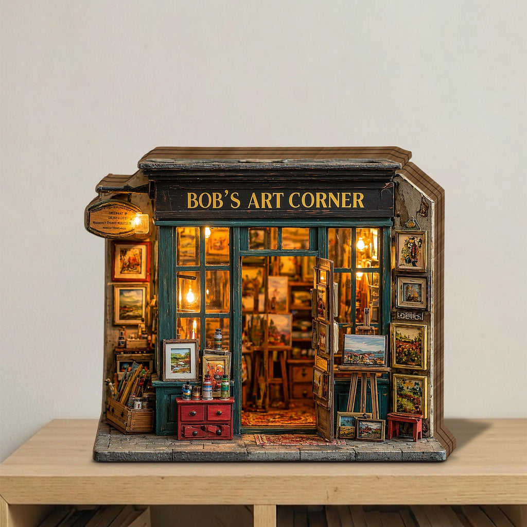 Personalized Art Studio Wooden Block, Miniature Painter Shop Decor, Custom Name Art Corner, Creative Gift for Artist