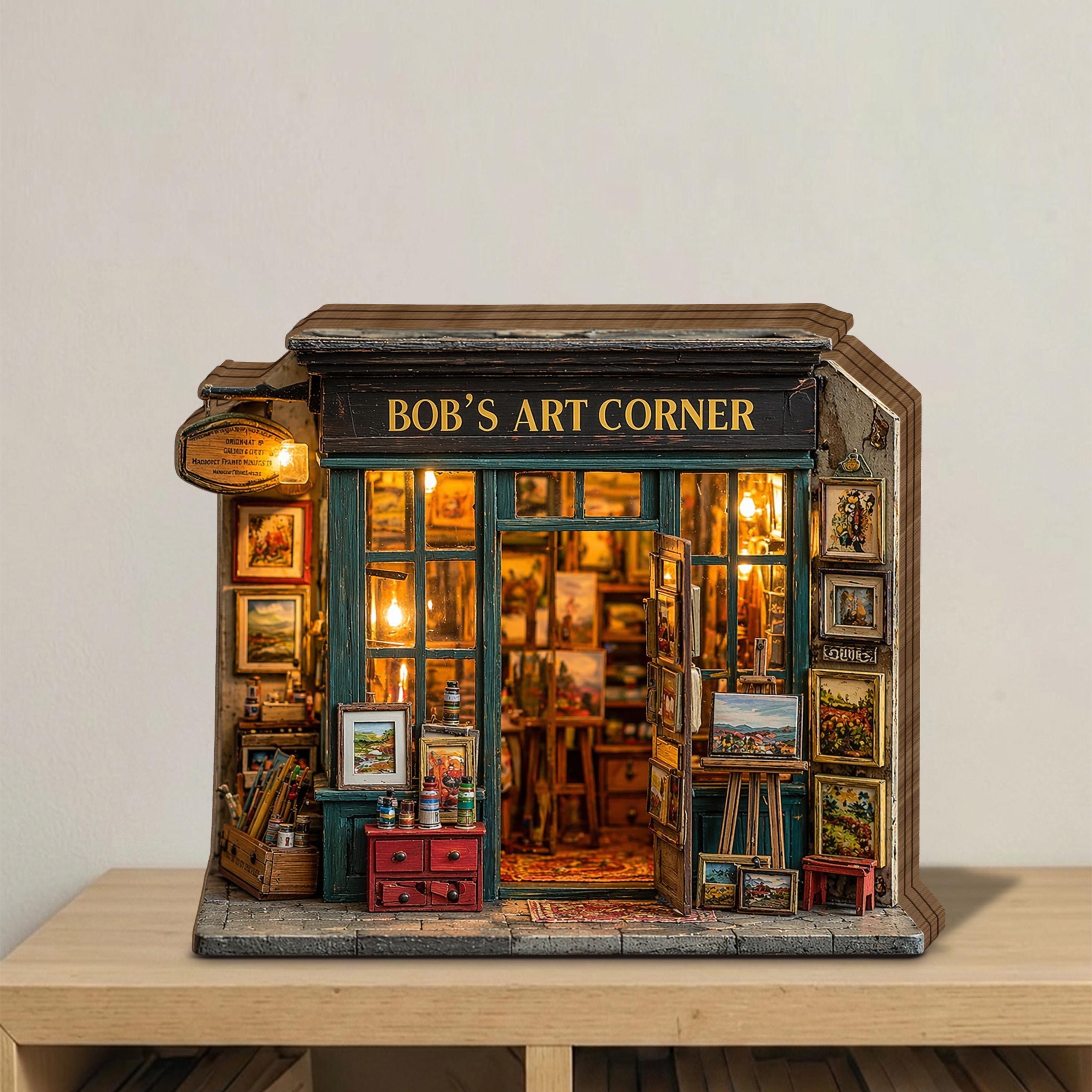 Personalized Art Studio Wooden Block, Miniature Painter Shop Decor, Custom Name Art Corner, Creative Gift for Artist