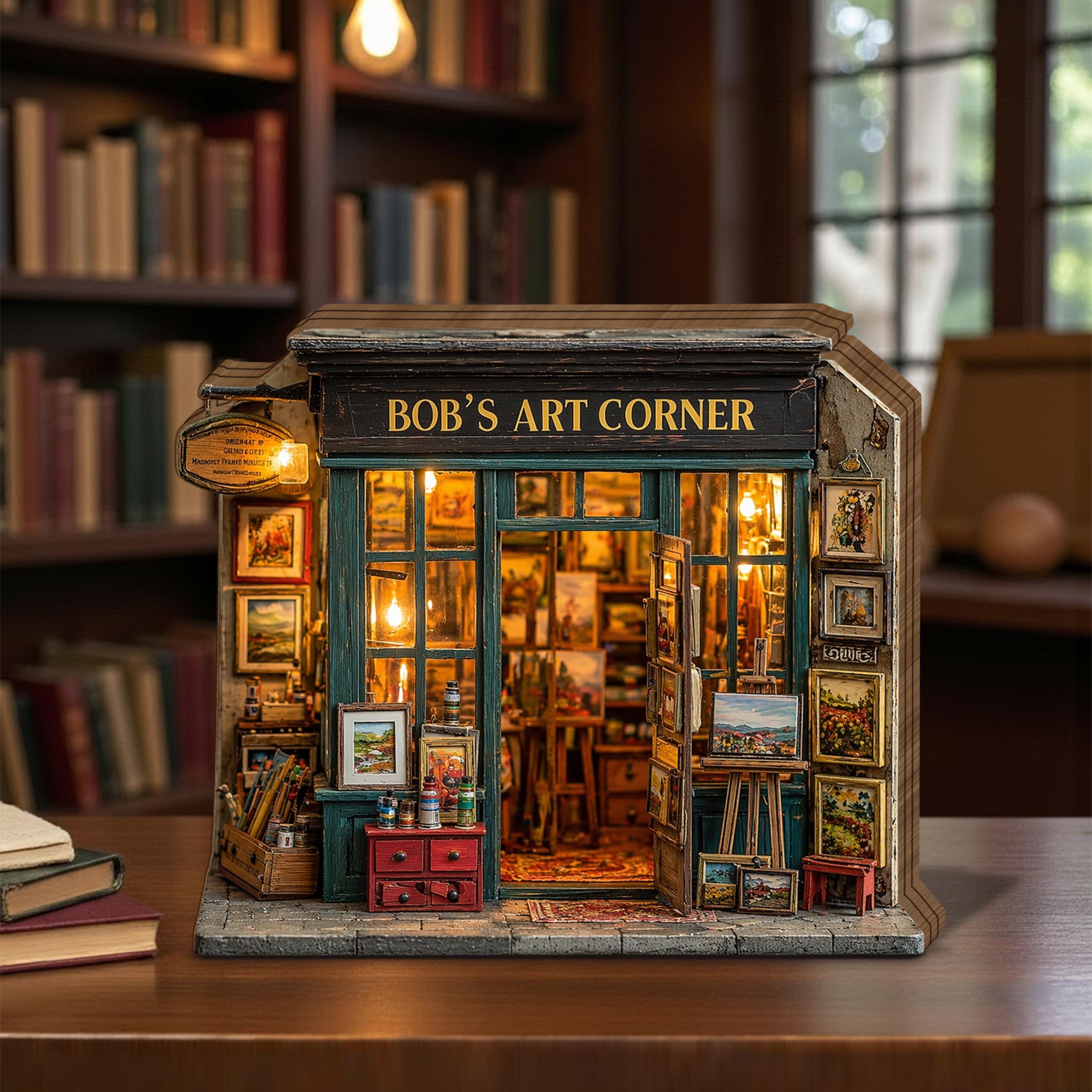 Personalized Art Studio Wooden Block, Miniature Painter Shop Decor, Custom Name Art Corner, Creative Gift for Artist