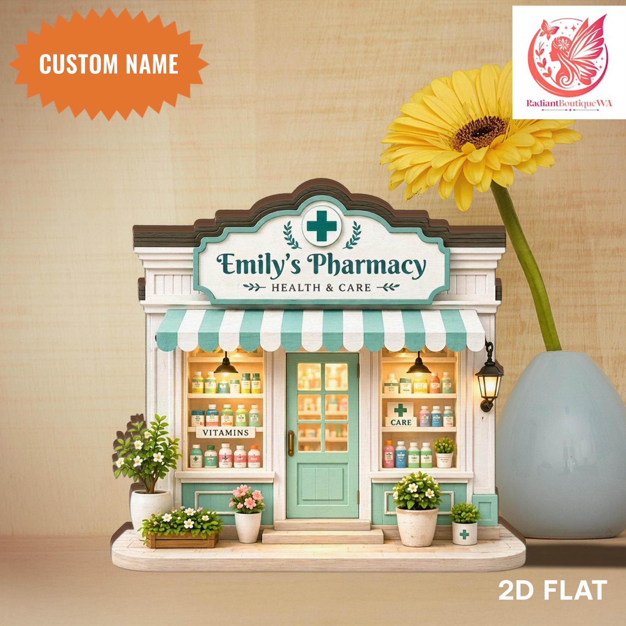 Personalized Pharmacy Wooden Block, Custom Pharmacist Name Gift, Apothecary Storefront Decor, New Pharmacy Opening Gift