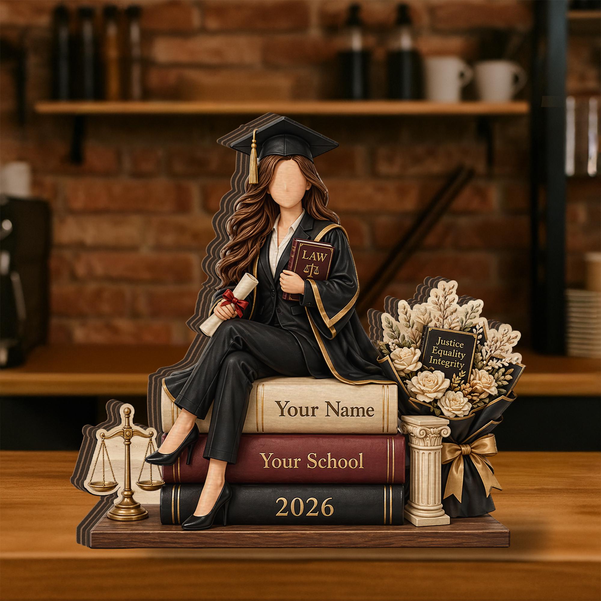 Personalized Lawyer Graduation Wooden Block: Custom Law School Desk Plaque Gift