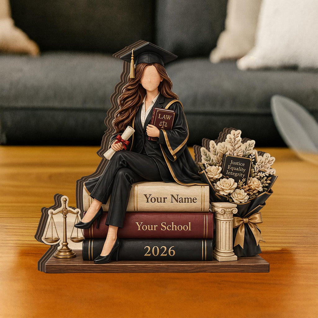 Personalized Lawyer Graduation Wooden Block: Custom Law School Desk Plaque Gift