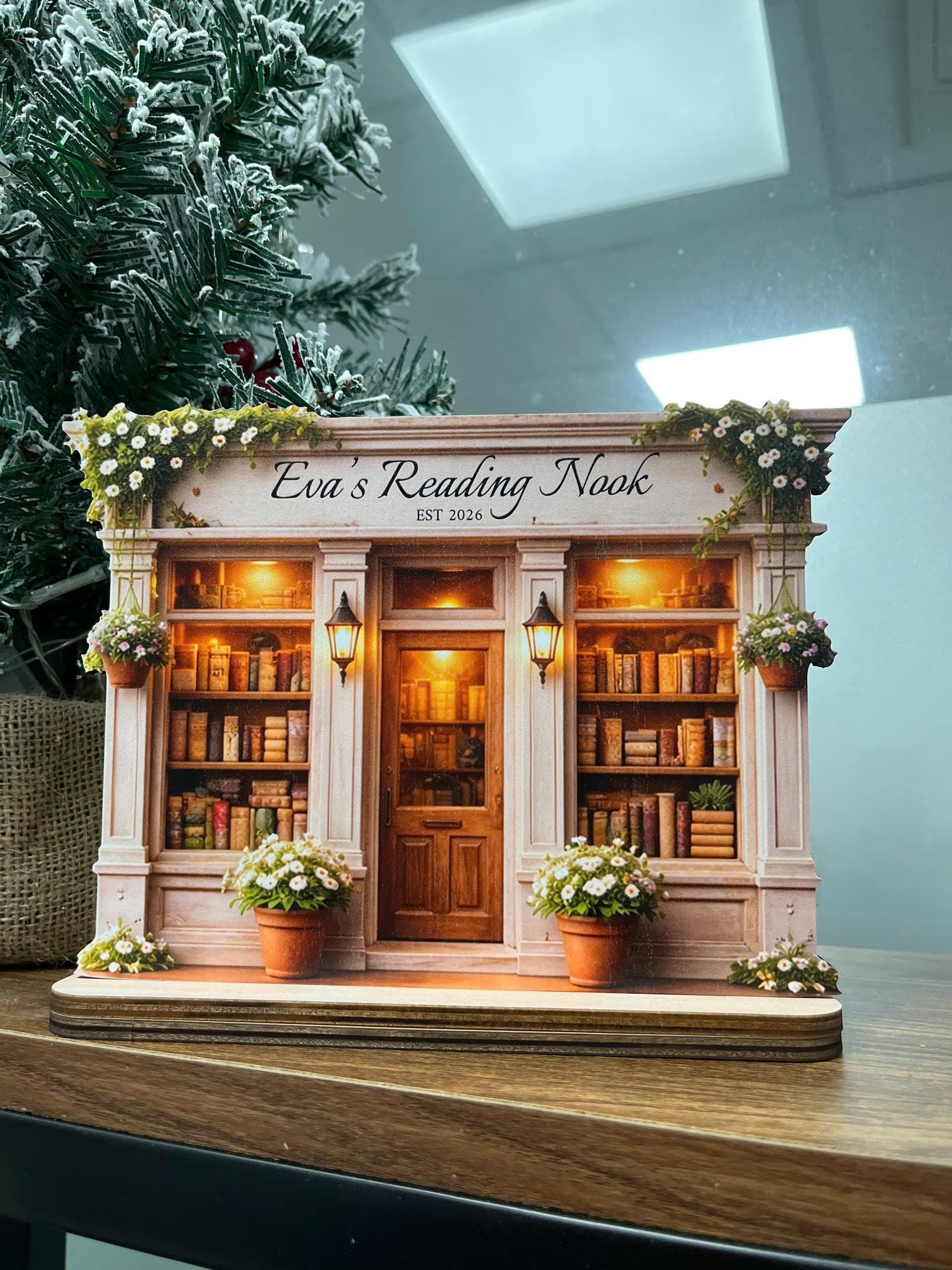 Personalized Wooden Bookshop Sign, Cottagecore Library Decor, 2D Flat